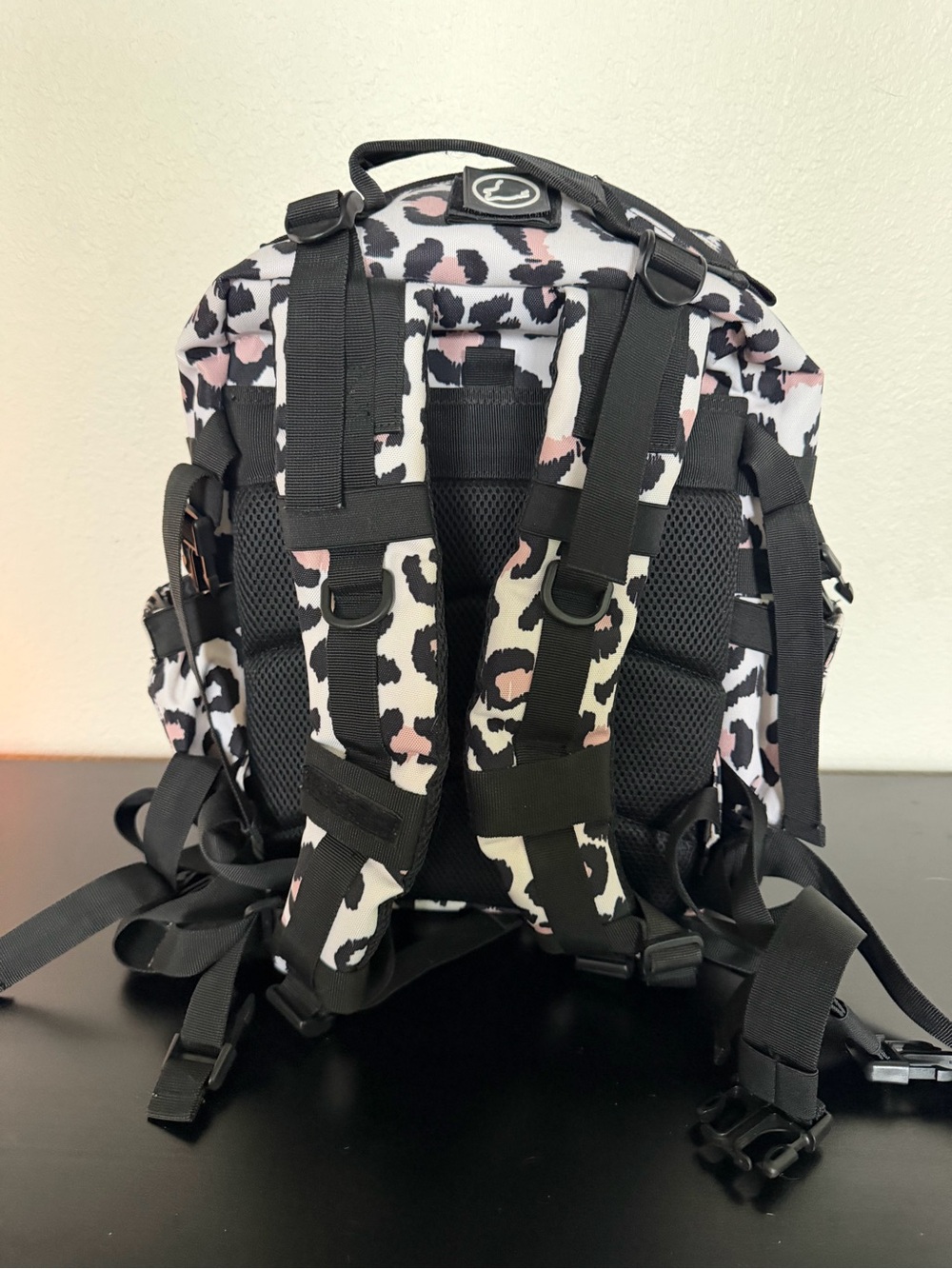 WOLFPACK Leopard Print Backpack - Black, White & Pale Pink - Picture 3 of 14